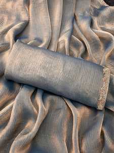 Sari de Chifón Exclusivo y Premium con Bordado Intenso y Borde de Encaje Moti, Suministro Mundial desde India - Product Image 3