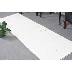 Tapis turc vintage moderne 2,6x8.9 pieds Tapis plat blanc en laine tissée Motif patchwork en latex pour les décorations de salon - Product Image 1