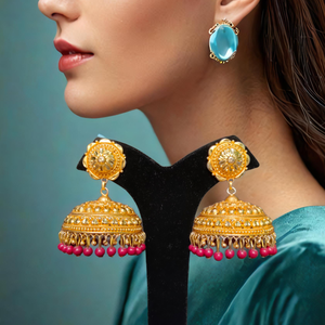 Comprar conjunto de pendientes con chapado en oro de 22 quilates estilo Jhumka nuevo diseño pendientes joyería para mujer desgaste por los exportadores - Product Image 1