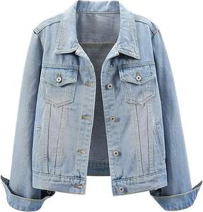 Veste en jean femme manches longues veste en jean boutonnée pour femme vêtements en coupe régulière et surdimensionnés avec - Product Image 1