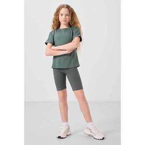 Leggings courts en coton et élasthanne Tommylife Basic Standard Fit pour filles, collants kaki confortables pour un usage quotidien, modèle 75188 - Product Image 1