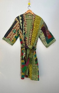 Women's Handmade Kantha Jacket Casual Winter Coat with Cutwork Design Patterned <b>Kimono</b> Robe for Mom's Gift - Product Image 4