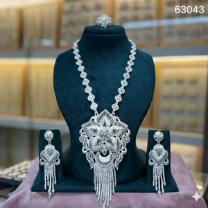 Premium <b>Silver</b> Plated Designer Beaded <b>Necklace</b> <b>Set</b> with Bangles <b>Earrings</b> Model 63001 Premium Fashion Jewelry Wholesale - Product Image 6