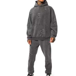 Chándal de invierno para hombre, hecho a medida, de algodón 100%, transpirable, antibacteriano, con capucha, lavado ácido y estampado de personajes. - Product Image 1