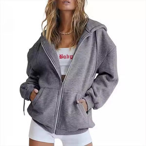 <b>Zipper</b> Printed Fleece Hoodie Custom Logo Women Hot Selling High Quality 100% Cotton Fleece Oversized Top Quality - Product Image 3