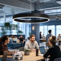 Lampe suspendue pour espace de coworking, éclairage annulaire LED 600 mm, luminaire suspendu pour zones de bureaux partagés