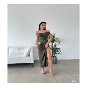 เดรสยาวของผู้หญิงยาว2S 2M 2L ผ้าทรายสีกากีสีชมพู - Product Image 1