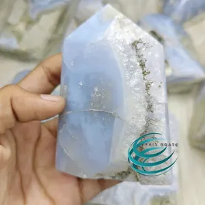 Agate bleue naturelle en forme libre, druse, pointe de cristal scintillante, géode, spécimen de pierre précieuse polie, vente en gros - Product Image 6