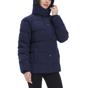 Abrigo largo de invierno con cremallera acolchada para mujer, Parka transpirable con capucha, chaqueta de lluvia de longitud media para senderismo para uso femenino - Product Image 5