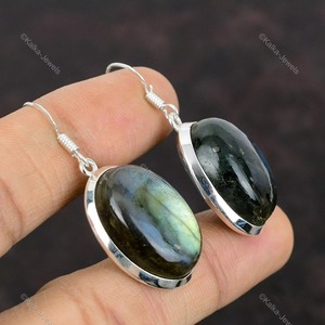 Boucles d'oreilles en argent sterling 925 avec pierres précieuses en labradorite naturelle pour femmes-Cadeau unique fait main-Bijoux - Product Image 3