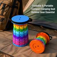 Tabouret Arc-en-ciel Extensible Moderne, Siège Rond Pliant en Plastique Léger et Télescopique pour Jardin, Terrasse, Extérieur, Design Coloré et Lumineux