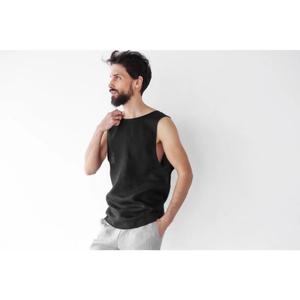 <b>Men's</b> Sleeveless Linen T-<b>Shirt</b> Black Summer Singlet Casual Undershirt Lightweight Tank Top Gift for Him - Product Image 1