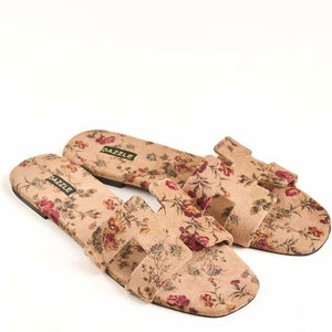 Neutral Flower Delicate Charm Classic Modern Styles Unique Designs Natural Beige Background Anti-Slippery Printed Velvet Upper - Product Image 1