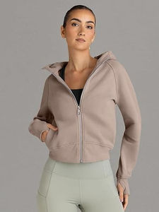 Sudadera con capucha y cremallera para mujer, 100% algodón, largo regular, con bordado 3D en la parte delantera, estilo casual, de BRANDSOON INDS - Product Image 5