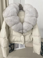 Nouvelle mode manteau bouffant moelleux d'hiver pour femmes col en fourrure de renard chaud vers le bas veste courte Parka imperméable
