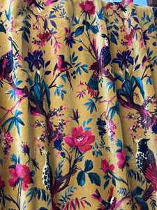 Vintage Style Velvet Curtain Golden Mustard Bird of Paradise Print Custom Size High quality cotton velvet for your Home decor - Product Image 3