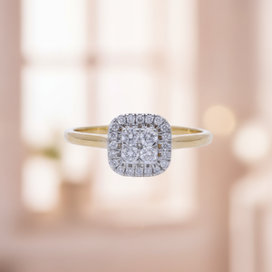 แหวนหมั้นแบบรัศมีคู่สุดหรู14K ประดับเพชรโรเดียมชุบทองประดับเพชรธรรมชาติ - Product Image 1