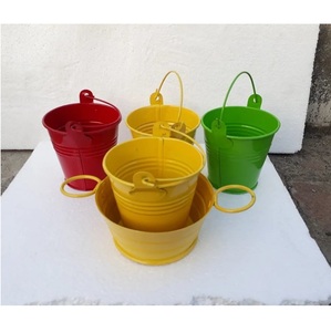 Seau en métal de couleur bleue avec poignée pour décoration intérieure et extérieure Seaux à seau multi-utilisables - Product Image 2