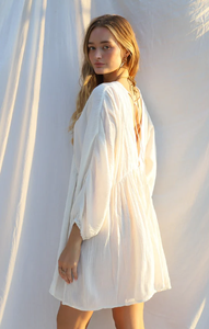 Boho ผู้หญิงหรูหราแขนยาวพัฟลําลองมินิความยาวรวบรวมชุดเดรสสั้นคอวี - Product Image 3