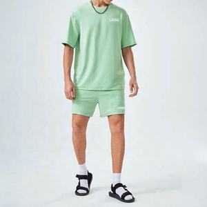 Ensemble de survêtement deux pièces d'été pour hommes, respirant 100% coton, t-shirt et short de haute qualité, tenue de fitness, vente en gros - Product Image 4