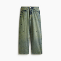 Jean en denim ample et ajusté pour homme grande taille, coloré, taille mi-haute, patchwork, éco-responsable, vintage, effet usé, style urbain