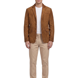 Blazer de Cuero Genuino Color Marrón para Hombre, Estilo Casual, Cuello Camisero, Cierre de un Solo Botón - Product Image 3