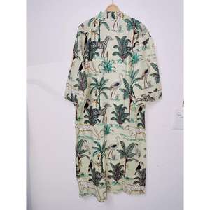 Women's Handmade <b>Summer</b> <b>Kimono</b> 100% Cotton Lounge Beachwear Long Dressing Gown Robe for Spring Season Sleepwear by Indian Design - Product Image 2