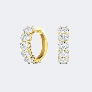 Pendientes de Aro Huggie con Corte Ovalado de 2.00CTW, Engaste de Puntas Compartidas, Oro de 14k, Diamante Cultivado en Laboratorio, Pequeños y Delicados Aros con Piedras Preciosas Ovaladas para Mujer - Product Image 2