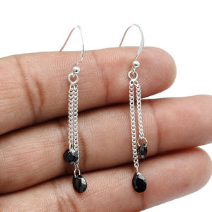 Venta caliente buena calidad 925 plata esterlina negro Zirconia cúbica pendientes colgantes de lujo para mujer niñas joyería hecha a mano India - Product Image 1