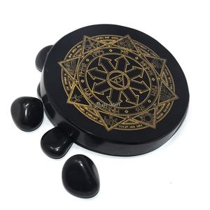 Posavasos de ágata negra piedra semipreciosa decoración del hogar artesanía tallada con símbolo de acento rúnico en estilo Feng Shui estilo amor - Product Image 1
