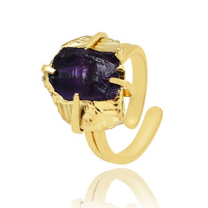 แหวนพลอยเม็ดหยาบแบบปรับได้สีเงินคริสโซเพรสชุบทอง925 - Product Image 4