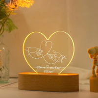 Lampe de nuit LED en acrylique personnalisée en forme de cœur, noms gravés, télécommande, lumière chaude romantique, décoration de chambre à coucher de luxe, mariage unique