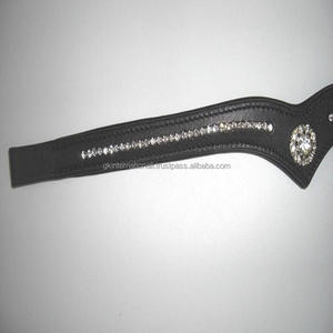 Bande de sourcils cheval en cuir en forme de V, haute qualité, en cuir de vache complet, conçu avec des strass argentés et cristaux transparents, toutes les tailles, - Product Image 6