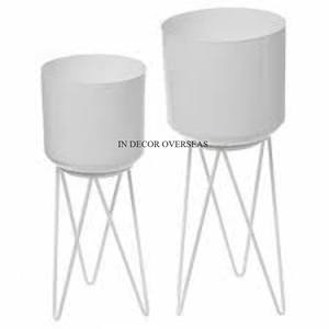 Maceta de Metal resistente de forma redonda con acabado de esmalte de diseñador único de Color blanco y dorado para la decoración del vestíbulo del hogar y del Hotel - Product Image 4