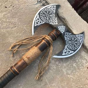 Hache en acier carbone à double tête Steel Craft International, qualité industrielle, manche en bois de cerf, style viking, NM60-65, 3 kg, 24 pouces - Product Image 4