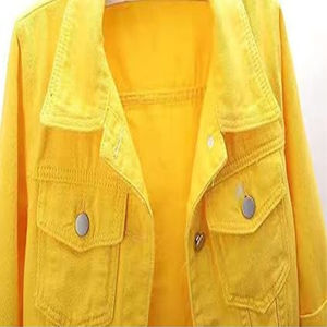 Chaqueta vaquera amarilla de algodón 100% para mujer/mujer, abrigo para mujer, Top liso de Color, Top vaquero corto con botones - Product Image 4