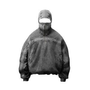 Sudadera con capucha corta antibolitas de media cremallera de gran tamaño de peso pesado personalizada al por mayor 100% algodón ácido estilo de lavado Vintage para otoño - Product Image 5