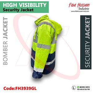 Chaqueta de trabajo de bombardero verde de alta visibilidad 100% poliéster ropa de seguridad de alta visibilidad cuello protector - Product Image 2
