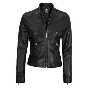 TESSUTO Women's <b>Genuine</b> Cow Leather Motorcycle Jacket Breathable Quilted Waterproof Eco-Friendly Vintage Style <b>Nylon</b> Lining - Product Image 3