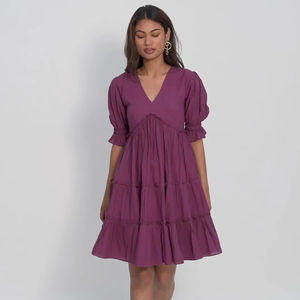 เดรสแม็กซี่ผ้าฝ้าย100% ชุดเดรสแขนสั้นผ้าคอตตอนสีม่วงสไตล์โบฮีเมียนลำลองผ้ายืดสำหรับฤดูร้อนเดรสไซส์ใหญ่พิเศษ - Product Image 1