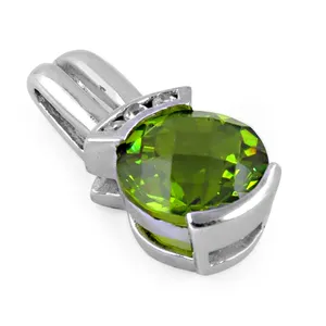 925 Silver <b>Peridot</b> Pendant for Women Green Gemstone <b>Jewelry</b> with Emerald Cut Rhodium Plated Rose Gold Number Pattern Charm - Product Image 2