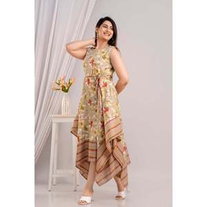 Sin Mangas Dobladillo Asimétrico Maxi Vestido Estampado Floral Tortilla Vestidos Marrones Categoría - Product Image 5