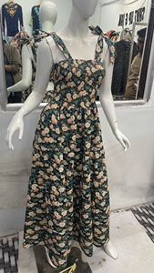 Estilo francés Retro elegante mujer Maxi vestido Vintage estampado 100% algodón tejido lazo cinturón cintura señora Fiesta Vestidos largos de noche - Product Image 3