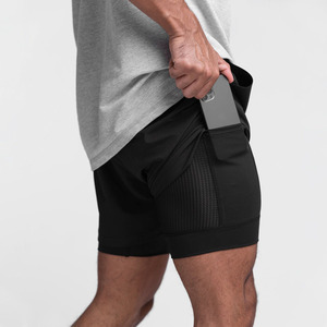Short d'entraînement de gym avec logo personnalisé pour hommes High Street Style 4-Way Stretch Double Couche Polyester Solide Séchage rapide Respirant 2-en-1 - Product Image 4