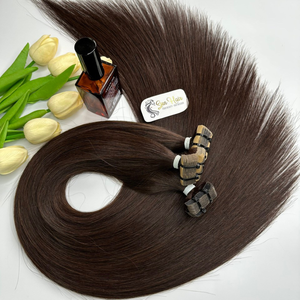 Sun Hair Company Cheveux Humains Vietnamiens Remy de Haute Qualité 100% Vierge Double Drawn Ondulés Naturels Raides Bruns à Bandes Adhésives - Product Image 4