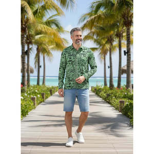Men's Long Sleeve Stylish Dress <b>Shirt</b> Custom Fit Silk Blend Poplin Button Collar XL-Limited Edition Beach Overshirt - Product Image 1