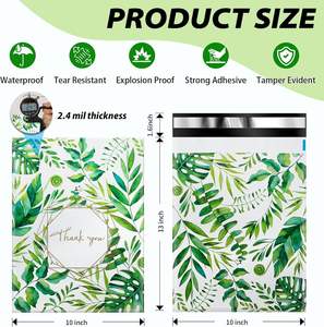 ถุงโพลีเมลเลอร์ขอบคุณ 100 แพ็ค ขนาด 25x33 ซม. ปิดผนึกด้วยกาวในตัว พิมพ์ลายใบไม้เขตร้อนสีเขียว - Product Image 3