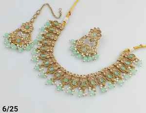 Latest Indian Jewelry Traditional Gold Plated Motipearl With Chandbali Earring and Maagtika Combo Necklace <b>Set</b> for <b>Women</b> - Product Image 3