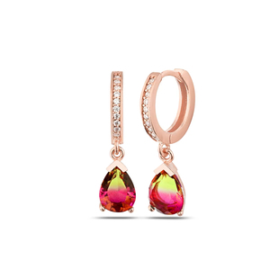 Azuris 925 plata esterlina oro rosa pendientes de aro brazalete fino CZ turmalina piedra gota joyería chapado en oro joyería de boda - Product Image 2