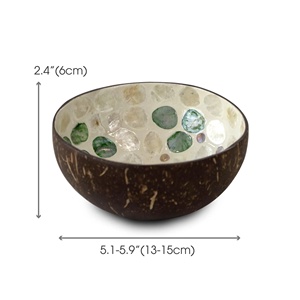 Bol en coquille de noix de coco naturelle personnalisé avec incrustation de vadrouille utilisé pour la préparation des aliments fait à la main dans l'usine du Vietnam - Product Image 2